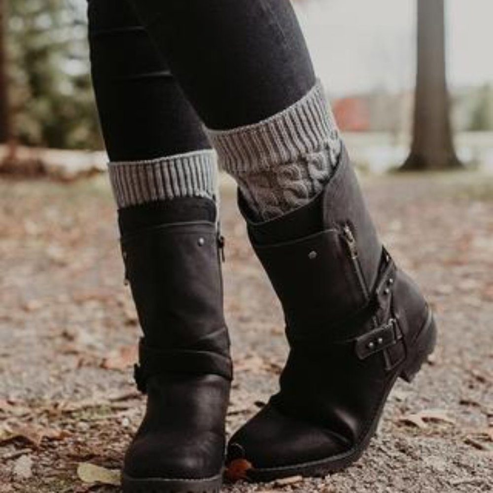 2 pairs Boot Cuffs Navy Blue & Ivory - Picture 3 of 3